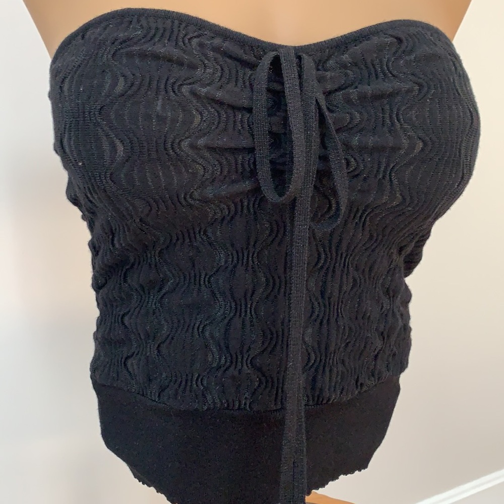 90’s Y2K Arden B Black Strapless Textured Boho Tie-Front Tube Top